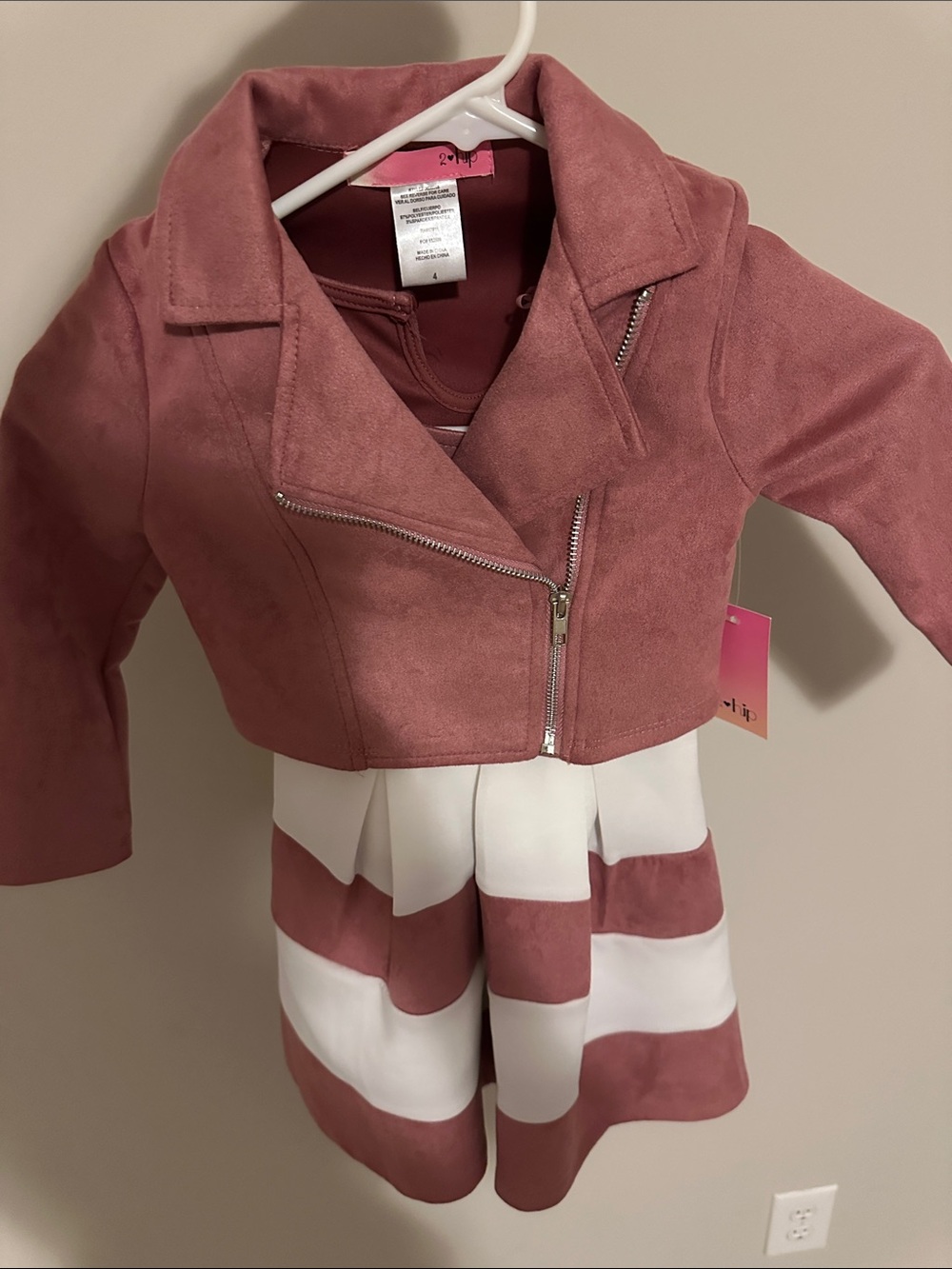 Mossimo Girls Mauve Suede Moto Jacket and Striped Dress Set